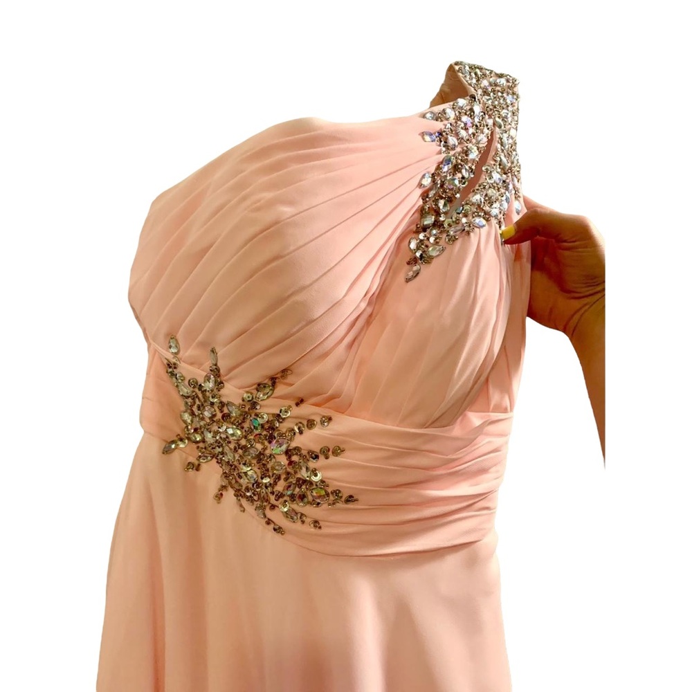 Pink Nude One Shoulder Prom Dress
